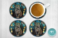 ROUND FAUX STAINED GLASS LEOPARD PNG CLIPART Product Image 4