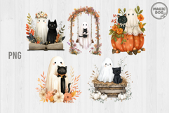 25 Watercolor Halloween Ghost with Black Cat PNG Product Image 4
