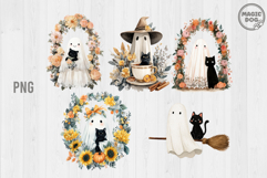 25 Watercolor Halloween Ghost with Black Cat PNG Product Image 5