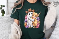 Halloween Retro Ghost And Highland Cow|Halloween Western PNG Product Image 2