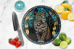 ROUND FAUX STAINED GLASS LEOPARD PNG CLIPART Product Image 5