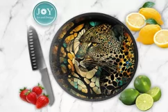 ROUND FAUX STAINED GLASS LEOPARD PNG CLIPART Product Image 5