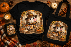 Cute Fall Ghost with Leopard Witch Hat PNG | Cozy Autumn Hal Product Image 1