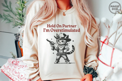 Hold On Partner I&#039;m Overstimulated|Funny Cowboy Tabby Cat Product Image 3