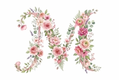 "M" word art in decorative floral letters, flowers growing Product Image 1