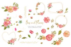 Bee Pink &amp; Peach Flowers, Watercolor Clipart, Hand Painted Product Image 3