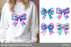 Iridescent Bow T-Shirt Design. Valentines Bow Sublimation Product Image 1