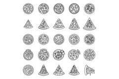 Italian pizza icons set, outline style Product Image 1