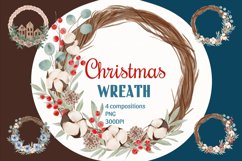 Watercolor Christmas Wreath, Christmas Wreath, Winter png Product Image 2