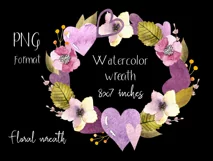 Watercolor valentines wreath clipart. Hearts frame png Product Image 2