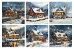 Christmas Cottage Digital Paper Pack, 20 PNG and JPEG Product Image 2
