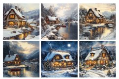 Christmas Cottage Digital Paper Pack, 20 PNG and JPEG Product Image 4