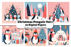 Christmas Penguin Digital Paper Pack, 20 PNG and JPEG Product Image 1