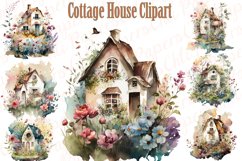 Cute Cottage Clipart, Watercolor Houses,Cozy Cottage PNG Product Image 1