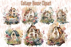 Cute Cottage Clipart, Watercolor Houses,Cozy Cottage PNG Product Image 2