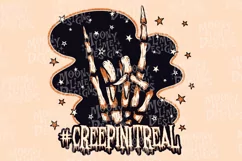 Creepin It Real Sublimation PNG, Retro Halloween Skeleton Product Image 1