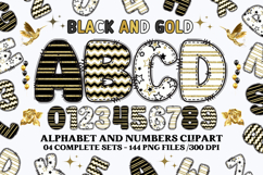 Black and Gold Alphabet png clipart, gold letters doodle Product Image 1