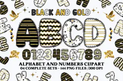 Black and Gold Alphabet png clipart, gold letters doodle Product Image 1