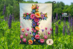Flowers Cross Garden Flag Product Image 1