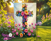 Flowers Cross Garden Flag Product Image 2