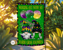 Hanging Out With My Mardi Gras Gnomies Garden Flag Product Image 2