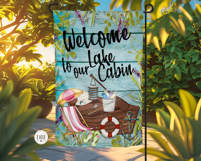 Welcome To Our Lake Cabin Garden Flag, Sublimation Design Product Image 2