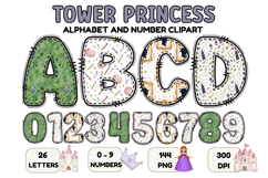 Tower Princess Alphabet Clipart PNG, Letters doodle 300 DPI Product Image 1