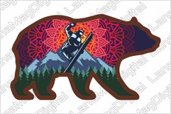 Bear with Snowboarder Mountain sunset Layered mandala SVG Product Image 2