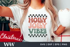 Holly Jolly Vibes SVG |Retro Checkered Christmas Design Product Image 1