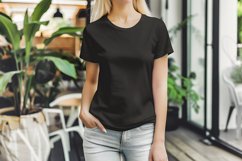 Black T-shirt Mockup on Woman Product Image 1