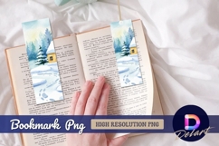 Watercolor winter landscape with house and Bookmark PNG Product Image 1