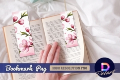 Watercolor pink blossom and heart Bookmark PNG Product Image 1