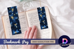 Glowing butterflies on dark blue Bookmark PNG Design Product Image 1
