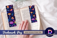Neon floral seamless pattern on dark Bookmark PNG Design Product Image 1