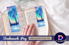 Watercolor northern lights winter landscape Bookmark PNG Product Image 1