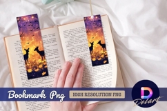 Deer silhouettes with floral meadow under Bookmark PNG Product Image 1
