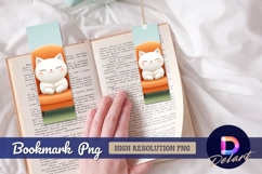 Cartoon white cat relaxing on orange chair Bookmark PNG Product Image 1