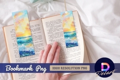 Watercolor seascape at sunset with waves Bookmark PNG Product Image 1