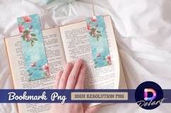 Pink watercolor flowers and turquoise Bookmark PNG Product Image 1