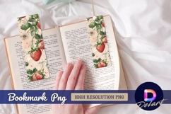 Strawberry and flower watercolor Bookmark PNG Product Image 1