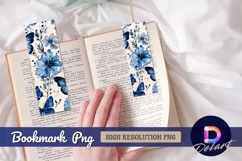 Watercolor blue flowers and butterflies Bookmark PNG Product Image 1