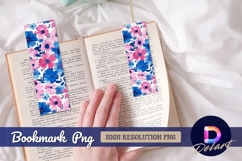 Pink and blue watercolor floral Bookmark PNG Product Image 1