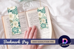 Floral pattern with white and teal flowers Bookmark PNG Product Image 1