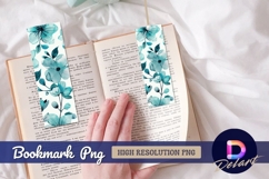 Turquoise floral watercolor Bookmark PNG Product Image 1