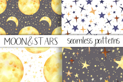 Watercolor Moon and Stars Seamless Patterns Product Image 1