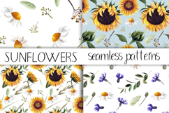 Watercolor sunflower digital paper. Seamless pattern Product Image 1