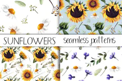 Watercolor sunflower digital paper. Seamless pattern Product Image 1