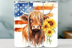Highland Cow Patriotic Sunflower US Flag Tumbler Wrap Product Image 1