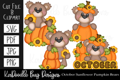 Sunflower Pumpkin Bears SVG PDF Cut File, Clipart PNG JPEG Product Image 1