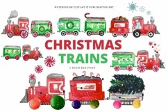 Festive Christmas Trains Watercolor Clipart Illustration Se Product Image 1